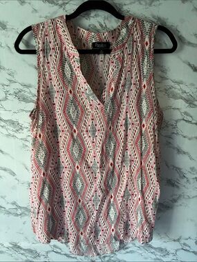 Papillon M Red/White Print V-Neck Blouse